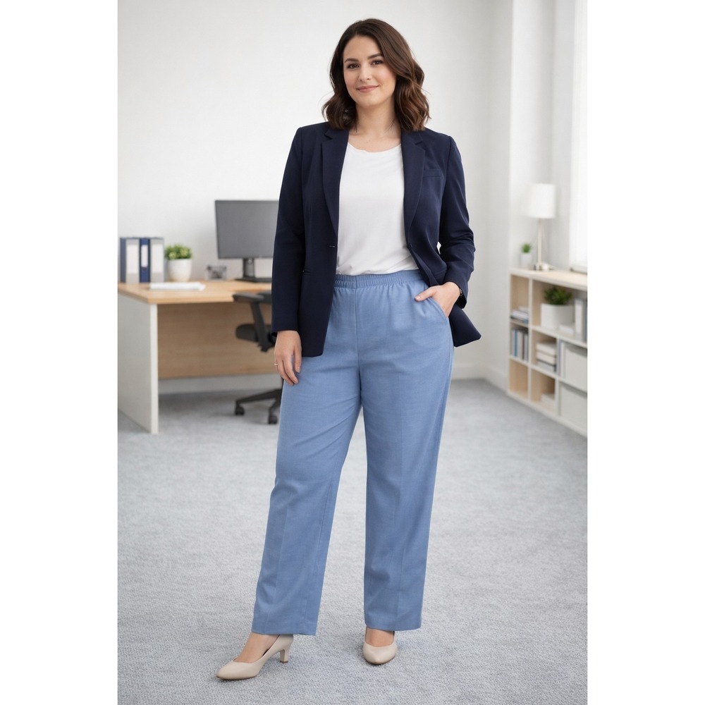 Rebecca Malone‎ Women's XL Blue Elastic Waist Dress Pants Slacks Comfort Career